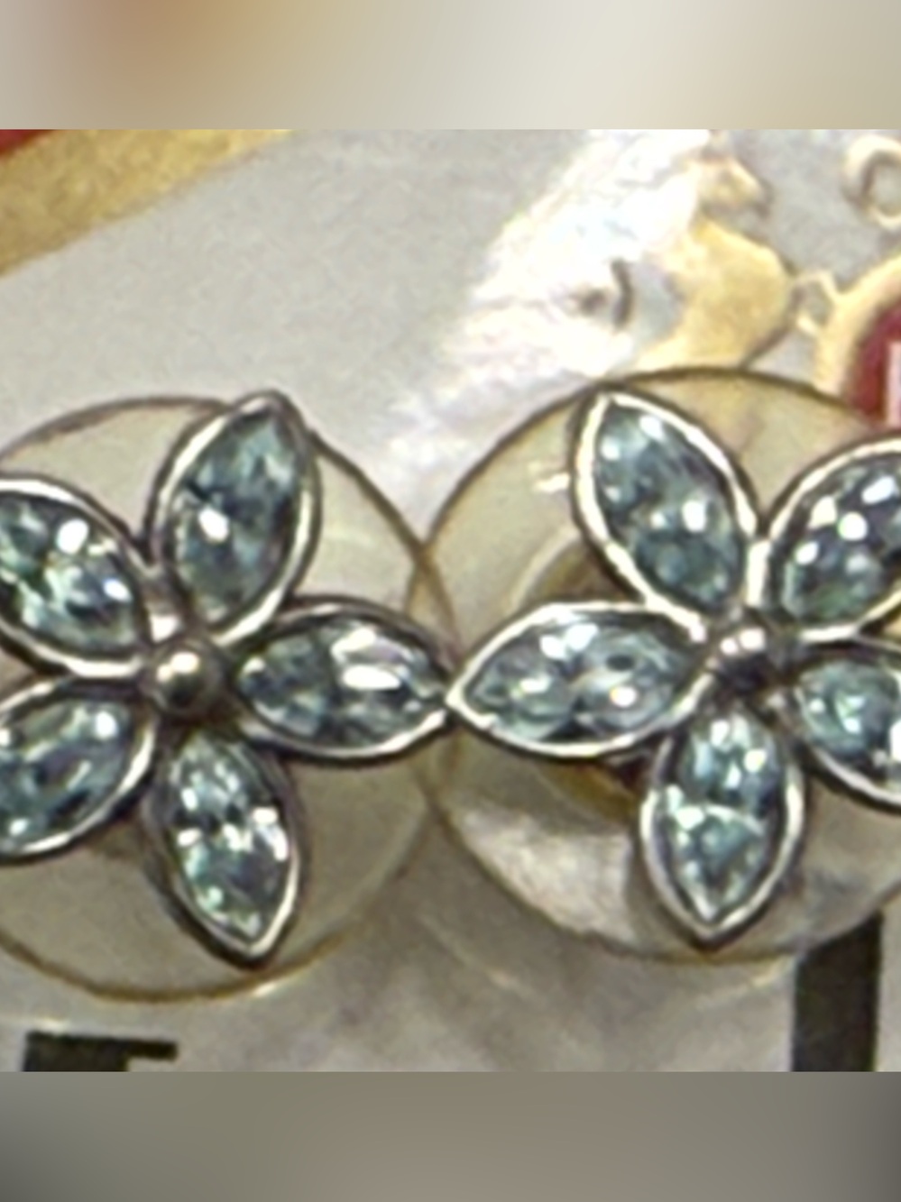 Blue Crystal Flower Stud Earrings - Brand: